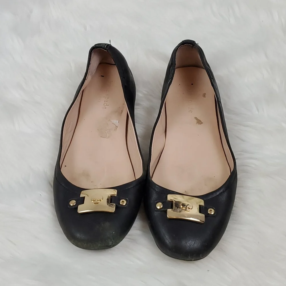 Kate Spade black leather upper shoes flat size women 6.5
